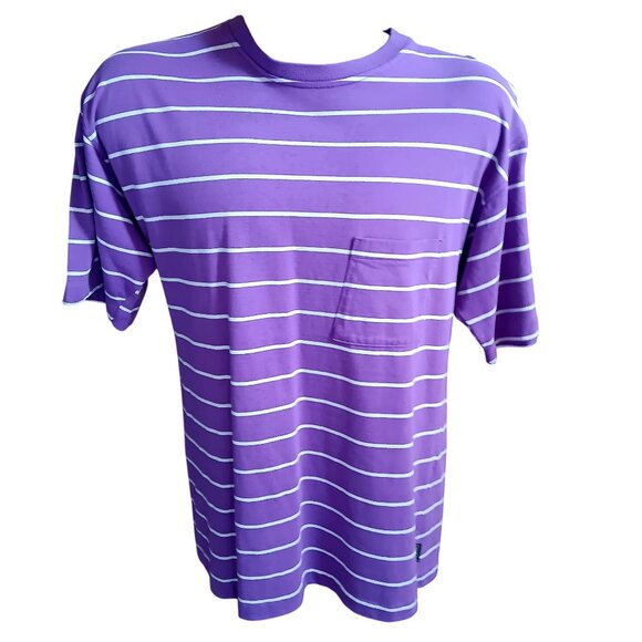 Vintage Men's Medium T-shirt Single Stitch Cross Creek Purple Striped Grunge 90s - Picture 2 of 6